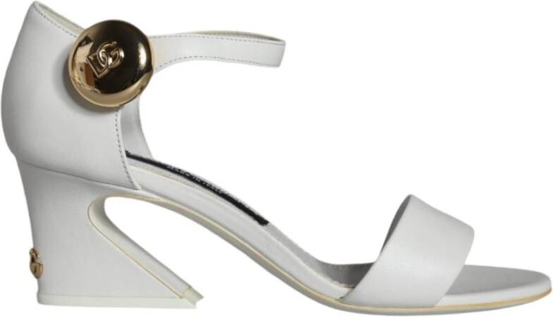 Dolce & Gabbana Nappa Leather Sandals With Geometric Heel Wit Dames