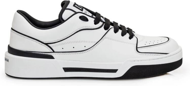 Dolce & Gabbana Witte Leren Geperforeerde Sneakers met Zwarte Veters White Heren