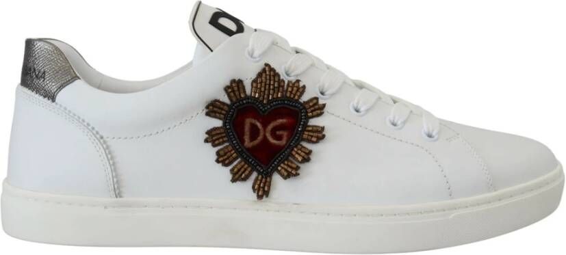 Dolce & Gabbana Witte Leren Heart Low Top Sneakers White Heren