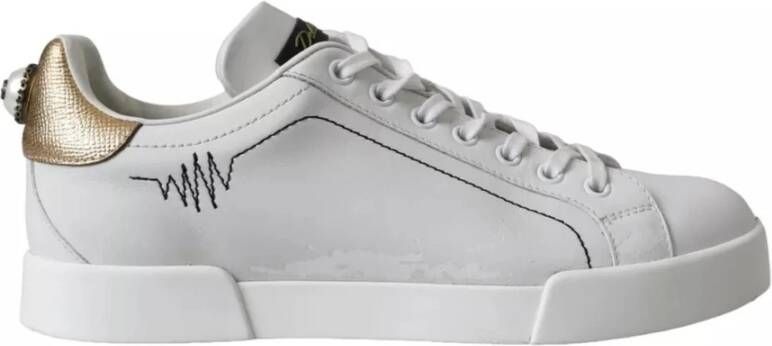 Dolce & Gabbana Witte Leren Lage Sneakers Logo White Dames