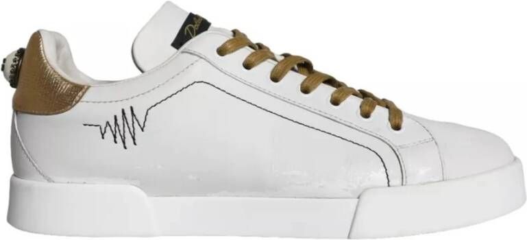 Dolce & Gabbana Witte Leren Lage Sneakers Logo White Dames