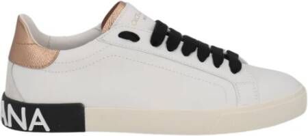 Dolce & Gabbana Witte Leren Lage Sneakers met Gouden Hak White Dames