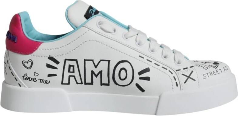 Dolce & Gabbana Witte leren lage sneakers met logo White Dames