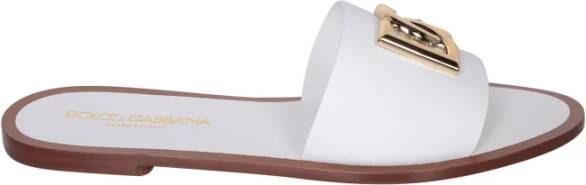 Dolce & Gabbana Witte Leren Platte Sandalen White Dames