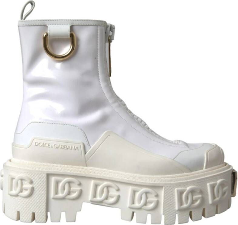 Dolce & Gabbana Witte Leren Rubber Enkellaarzen White Dames