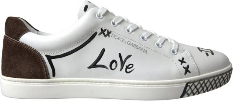 Dolce & Gabbana Witte leren sneakers met bruine accenten White Heren