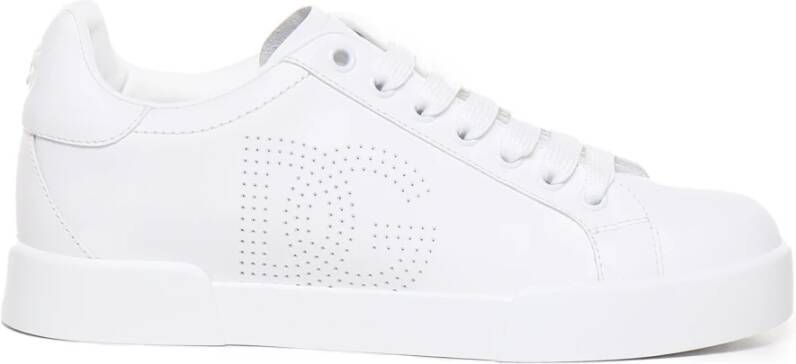 Dolce & Gabbana Witte Leren Sneakers met Geperforeerd Logo White Dames