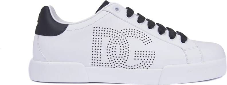 Dolce & Gabbana Witte Leren Sneakers met Geperforeerd Logo White Heren