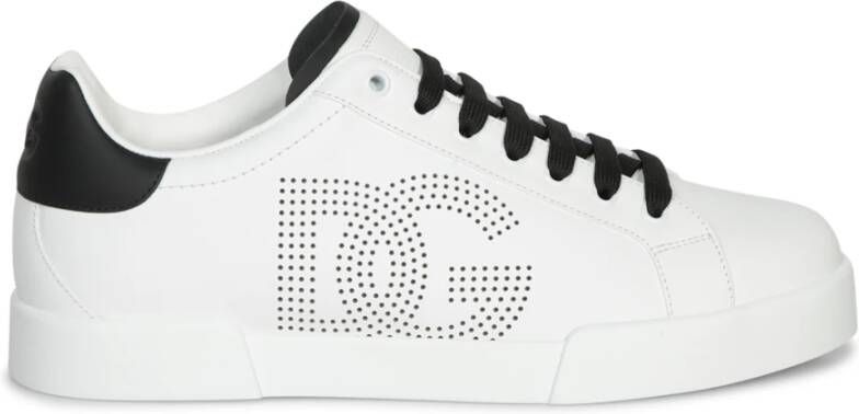 Dolce & Gabbana Witte Leren Sneakers met Geperforeerd Logo White Heren