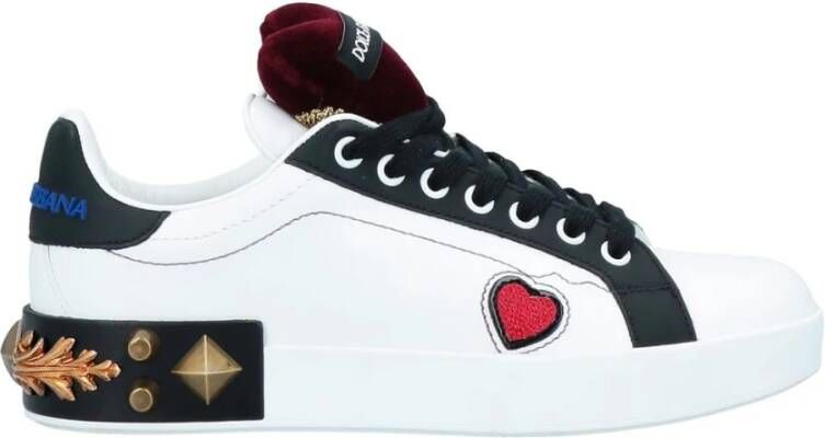 Dolce & Gabbana Witte Leren Sneakers met Hart Detail White Dames