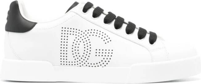 Dolce & Gabbana Witte Leren Sneakers met Logo Detail White Dames