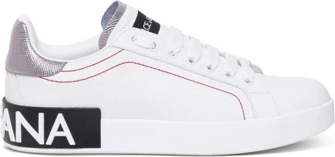 Dolce & Gabbana Witte Leren Sneakers met Metalen Inzetstukken White Dames