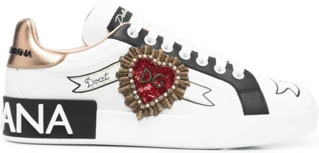 Dolce & Gabbana Witte Portofino Sneakers met Hart Motief White Dames