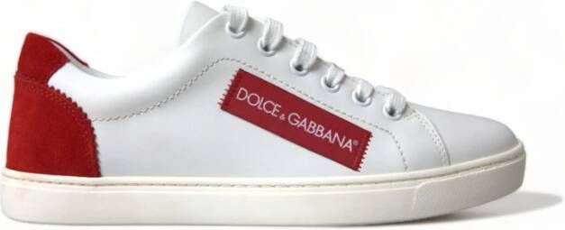 Dolce & Gabbana Witte Rode Leren Lage Sneakers White Dames