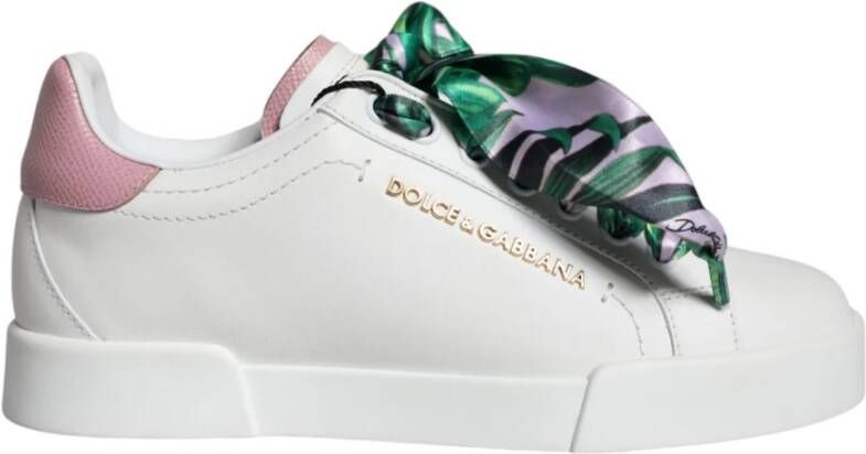 Dolce & Gabbana Witte Roze Logo Lage Sneakers White Dames