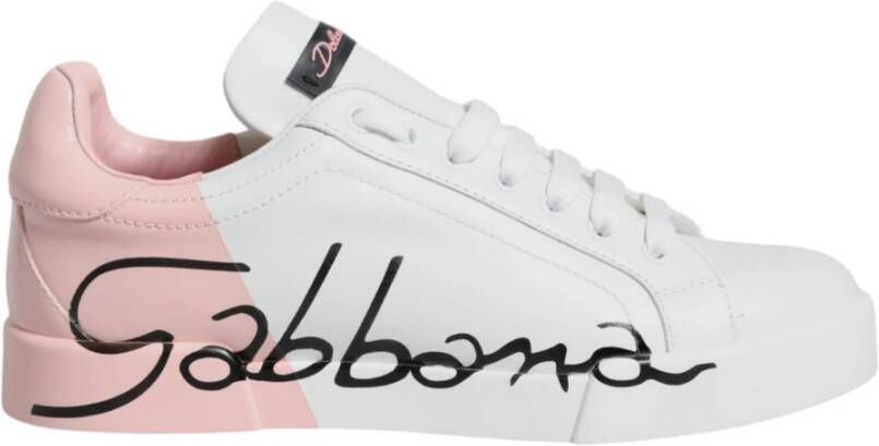 Dolce & Gabbana Witte Roze Portofino Lage Top Sneakers White Dames