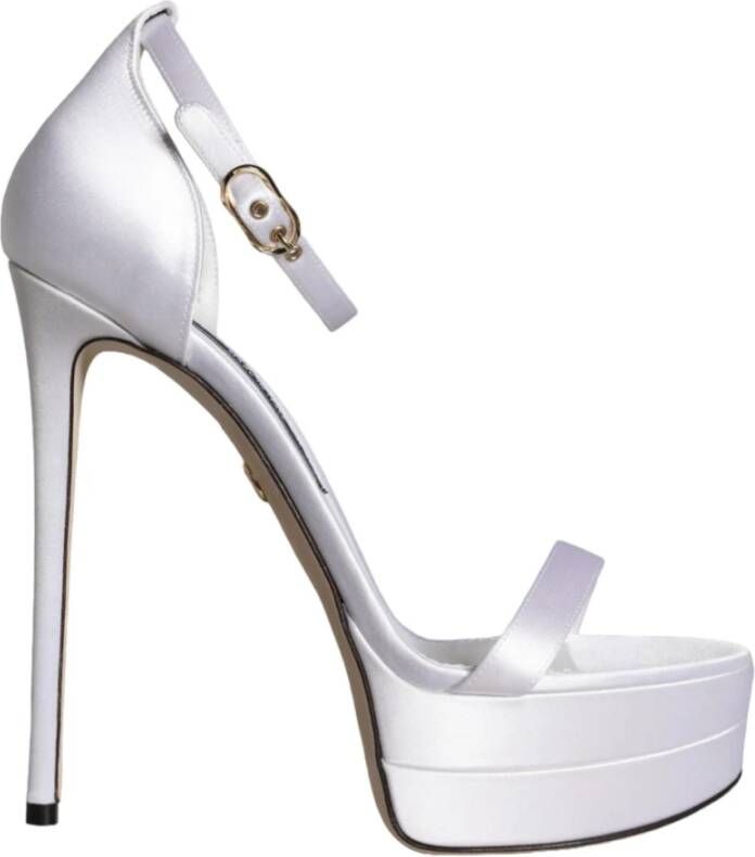 Dolce & Gabbana Witte Satijnen Enkelband Sandalen White Dames