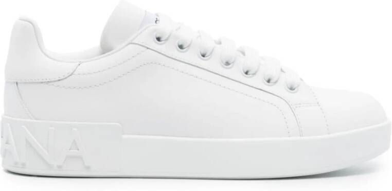 Dolce & Gabbana Witte Leren Sneakers met Ingegraveerd Logo White