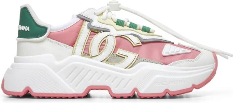 Dolce & Gabbana Witte Veterschoenen met Groene Inzet Multicolor Dames