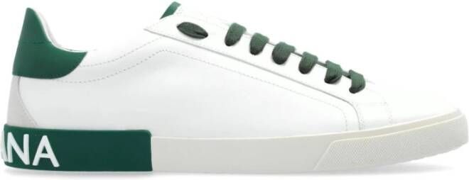 Dolce & Gabbana Witte Vetersneaker met Groene Hiel White Heren