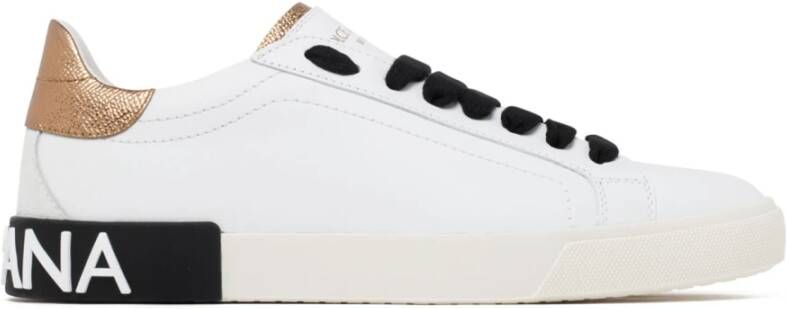 Dolce & Gabbana Witte Zwarte en Goudkleurige Portofino Lage Sneakers White Dames