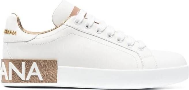 Dolce & Gabbana Witte Goudkleurige Sneakers met Merkhielstuk White Dames