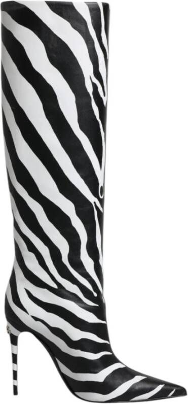 Dolce & Gabbana Zebra Print Hoge Hak Leren Laarzen Black Dames