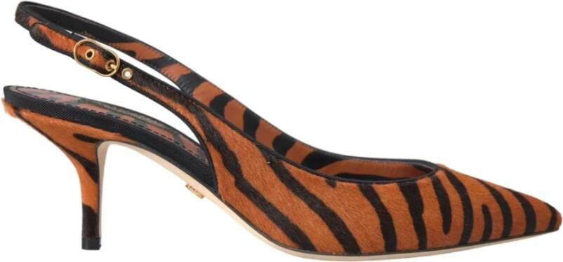 Dolce & Gabbana Zebra Print Leren Slingback Sandalen Orange Dames