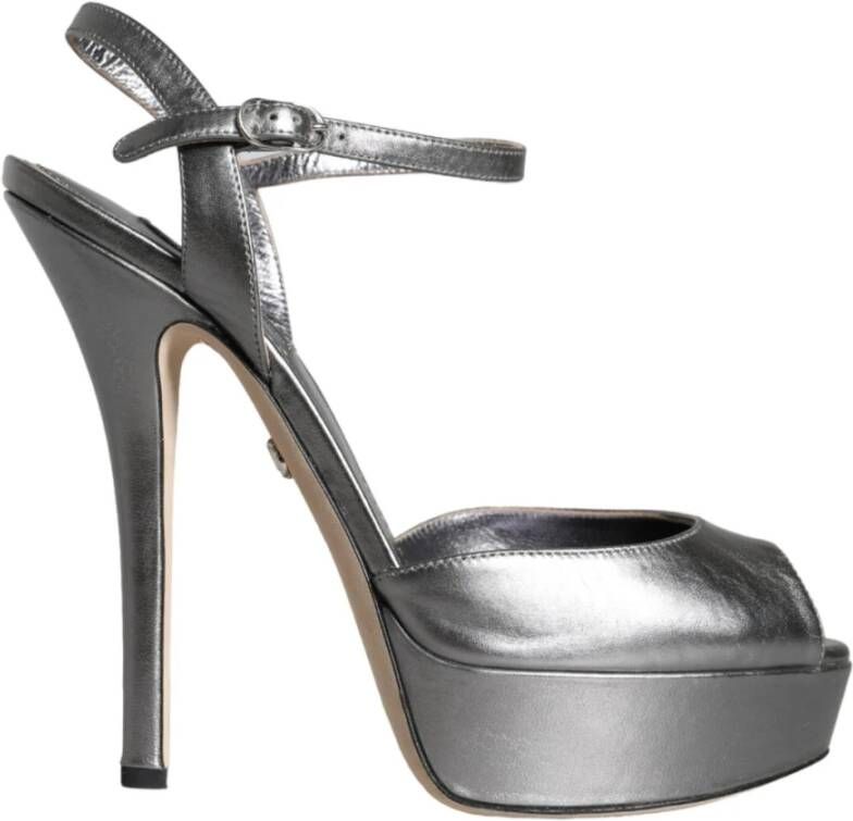 Dolce & Gabbana Zilver Metallic Leren Plateau Sandalen Gray Dames