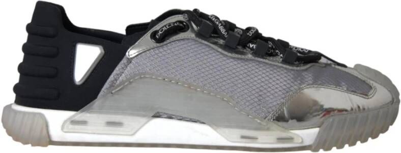 Dolce & Gabbana Zilver Zwart Nylon Lage Top Sneakers Gray Heren