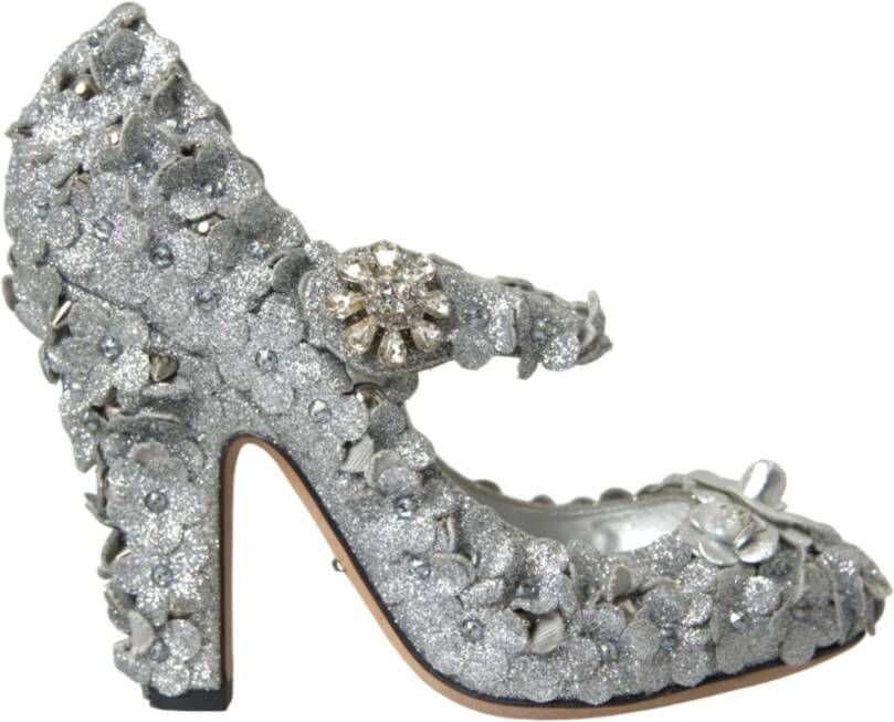 Dolce & Gabbana Zilveren Bloemen Kristal Mary Jane Pumps Gray Dames