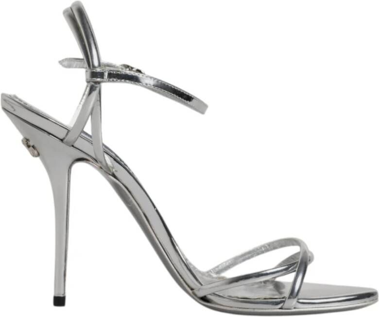 Dolce & Gabbana Zilveren Enkelband Leren Sandalen Gray Dames