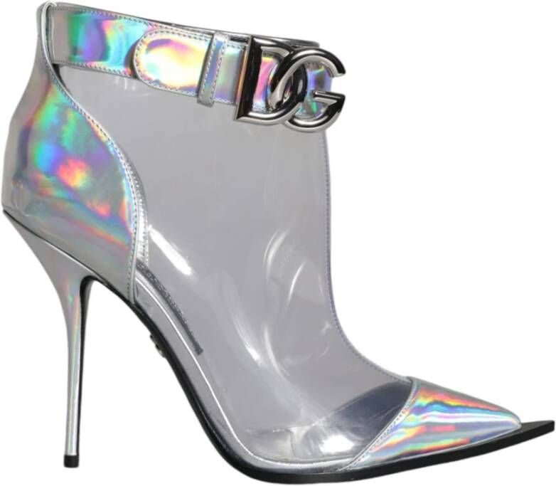 Dolce & Gabbana Zilveren Iridescent PVC Enkellaarzen met Gesp Gray Dames