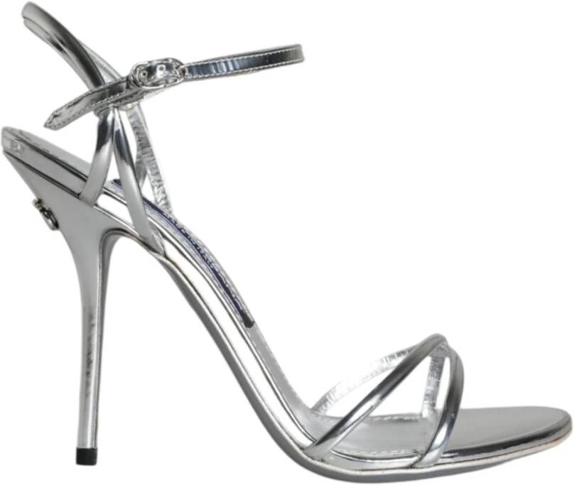 Dolce & Gabbana Zilveren Keira Leren Enkelband Sandalen Gray Dames