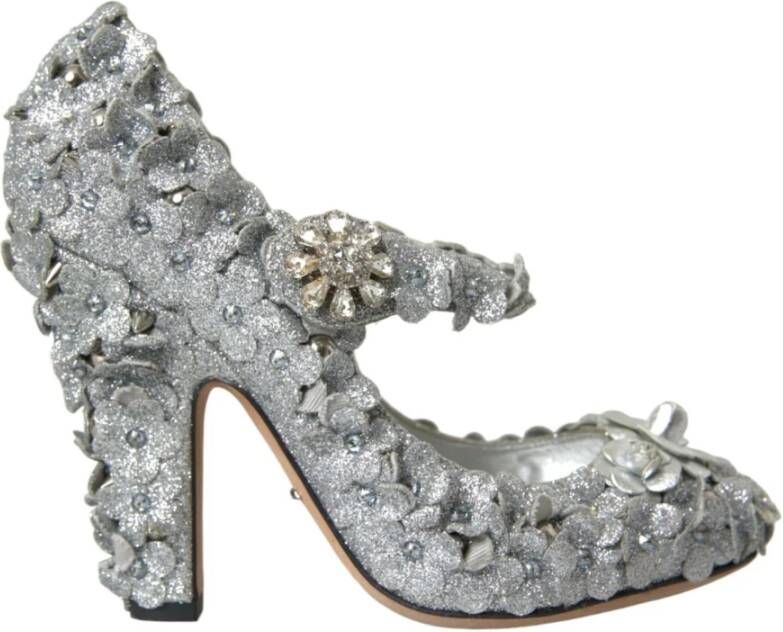 Dolce & Gabbana Zilveren Kristalversierde Mary Jane Pumps Gray Dames