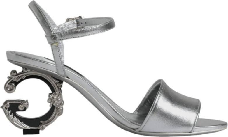 Dolce & Gabbana Zilveren leren hakken sandalen met logo Gray Dames