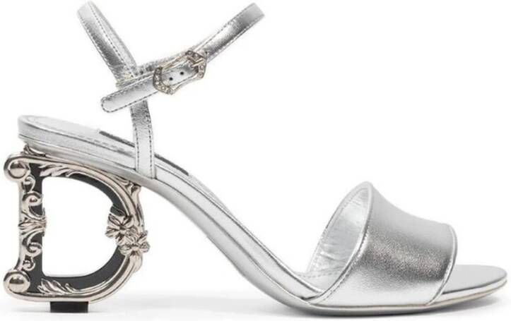 Dolce & Gabbana Zilveren leren hakken sandalen met logo Gray Dames