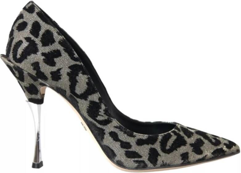 Dolce & Gabbana Zilveren luipaardprint kalfsleren pump Black Dames