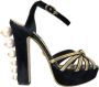 Dolce & Gabbana Zwart Goud Enkelband Hakken Sandalen Black Dames - Thumbnail 1