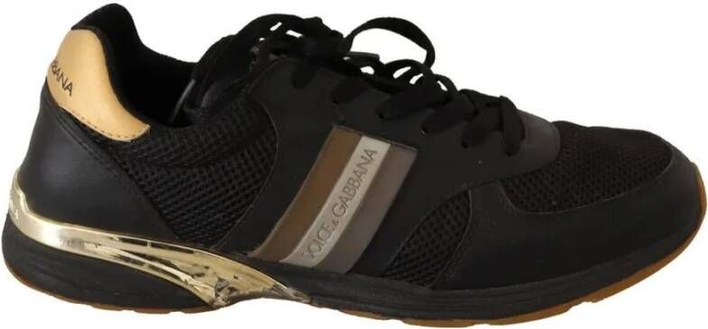 Dolce & Gabbana Zwart Goud Lage Top Sneakers Logo Black Heren