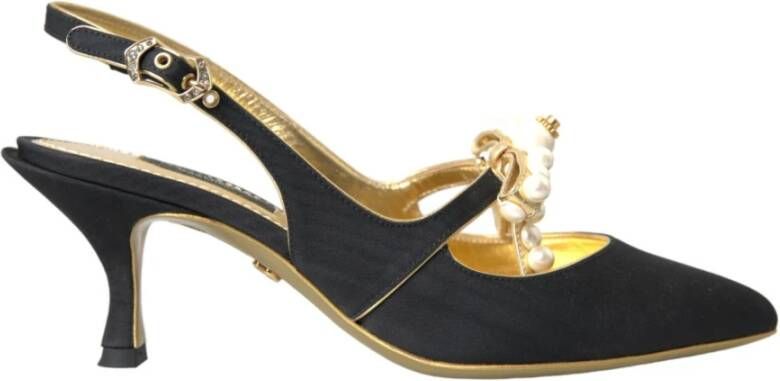 Dolce & Gabbana Zwart Goud Leren Slingback Hakken Black Dames