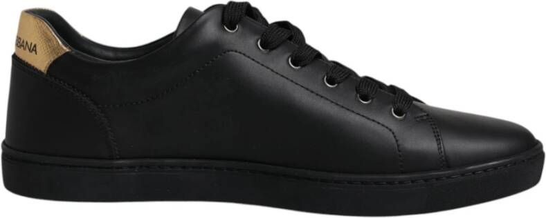 Dolce & Gabbana Zwart Goud Leren Sneakers Logo Details Black Heren