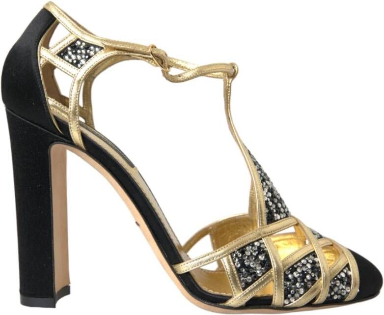 Dolce & Gabbana Zwart Goud Suède Hoge Hakken Pumps Black Dames