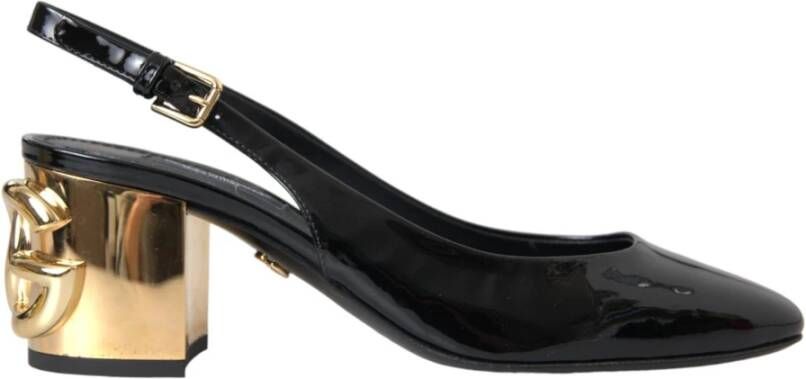 Dolce & Gabbana Zwart Goud Versierde Slingback Schoenen Black Dames