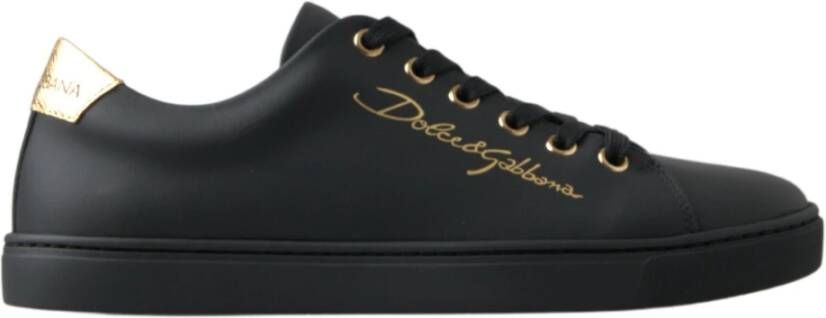 Dolce & Gabbana Zwart-Gouden Klassieke Leren Sneakers Black Dames