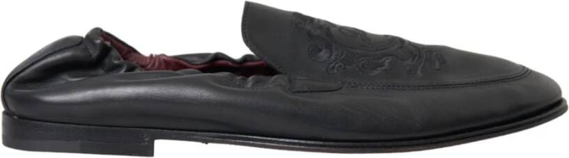 Dolce & Gabbana Zwart Logo Geborduurde Leren Loafer Heren Jurk Schoenen Black Heren