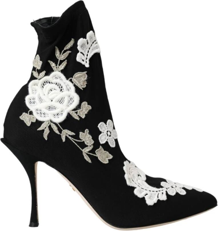 Dolce & Gabbana Zwart Wit Geborduurde Instaplaarzen Black Dames