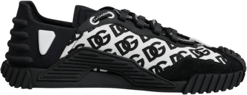 Dolce & Gabbana Zwart Wit Logo Veterschoenen Black Heren