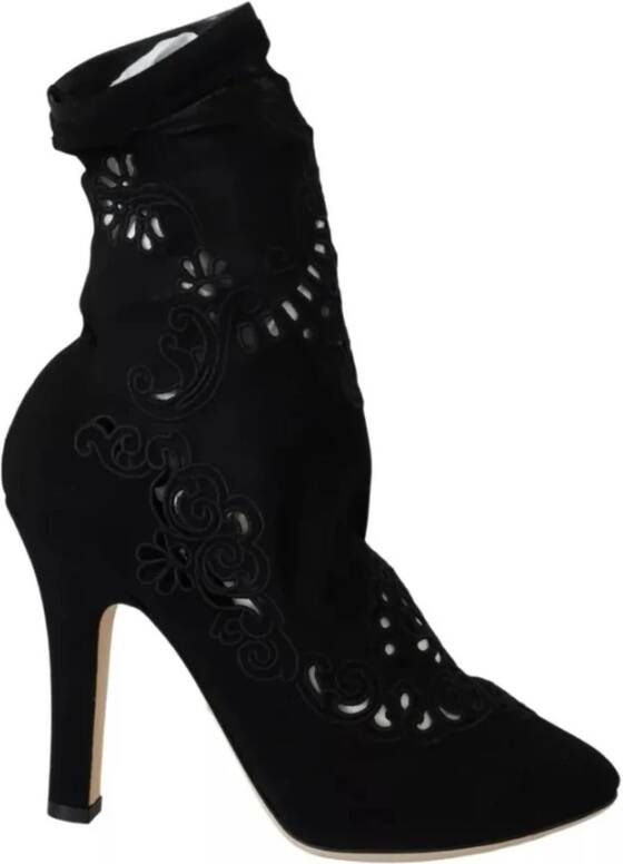 Dolce & Gabbana Zwarte Bloemenkant Pumps Laarzen Black Dames