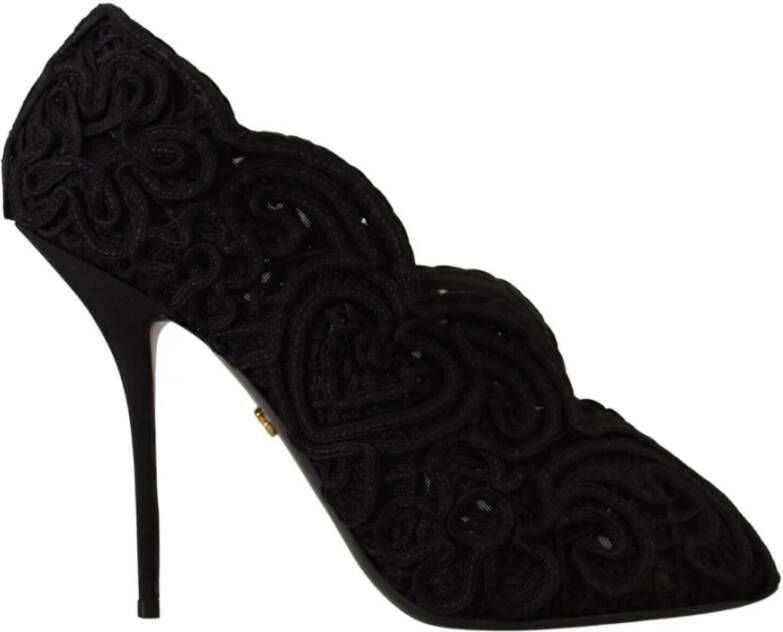 Dolce & Gabbana Zwarte Cordonetto Ricamo Pump Open Teen Schoenen Black Dames